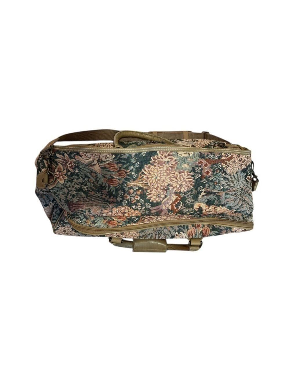 Capezio Brown and Tan Travel Bag with Vintage Tapestry Design Tan Leather Trim. - Picture 3 of 9